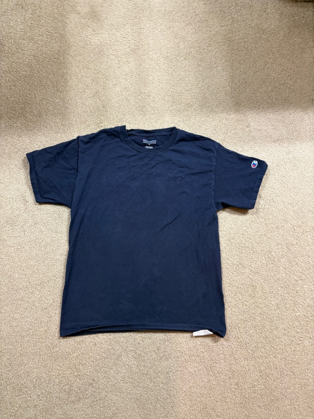 Champion Navy Short Sleeve Crewneck Tee with Sleeve Logo